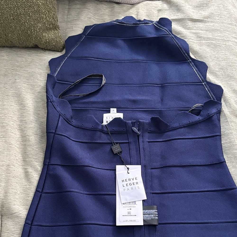 Herve Leger Blue Backless Dress